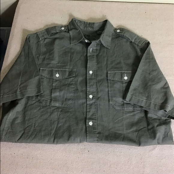 Big & Tall King Size Dark Green khaki short sleeve shirt Men Sz Large Tall NWOT - Picture 2 of 7